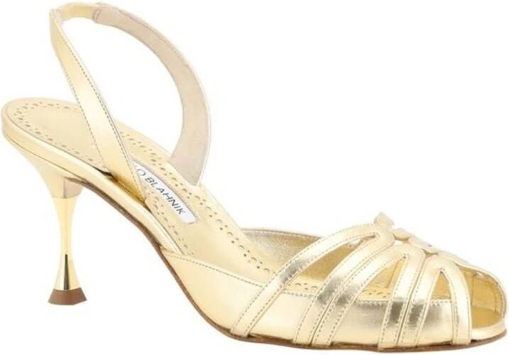 Manolo Blahnik Elegante Leren Stiletto Sandalen Yellow Dames