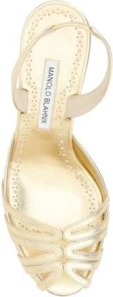 Manolo Blahnik Elegante Leren Stiletto Sandalen Yellow Dames