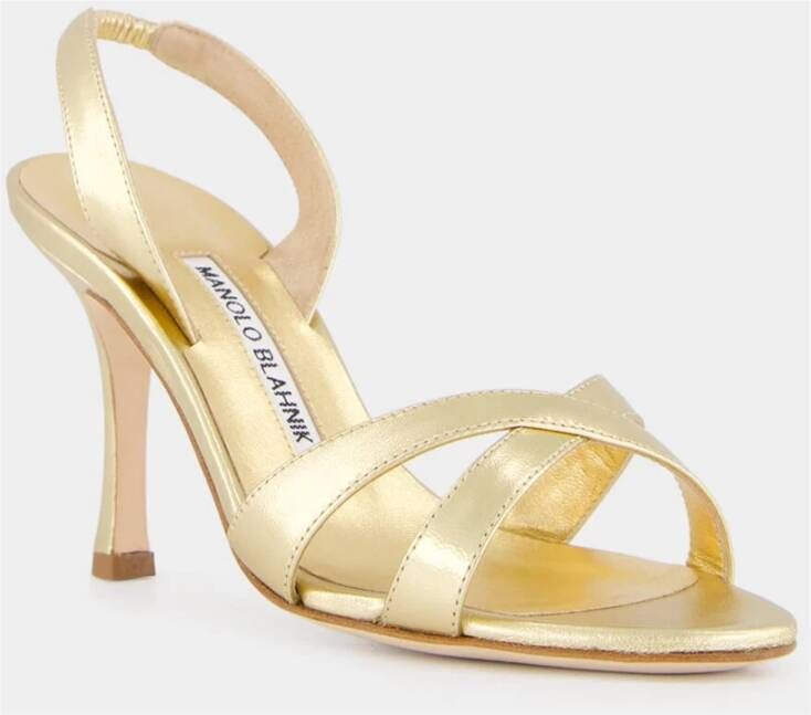 Manolo Blahnik Gouden Metallic Leren Slingback Sandalen Yellow Dames