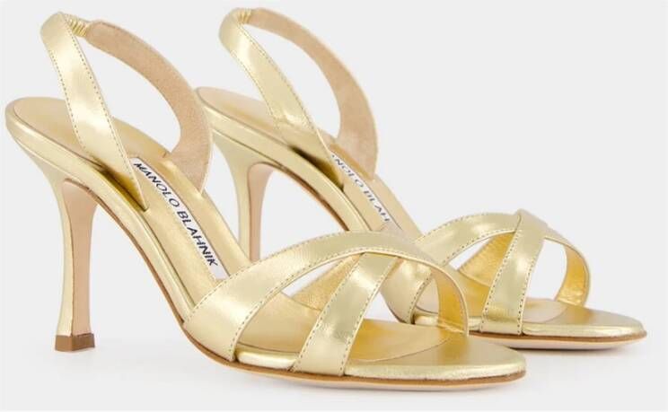 Manolo Blahnik Gouden Metallic Leren Slingback Sandalen Yellow Dames