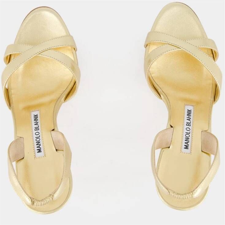 Manolo Blahnik Gouden Metallic Leren Slingback Sandalen Yellow Dames