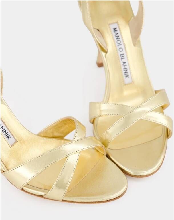 Manolo Blahnik Gouden Metallic Leren Slingback Sandalen Yellow Dames