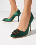 Manolo Blahnik Groene Hangisi Kristal Gesp Pumps Green Dames - Thumbnail 2