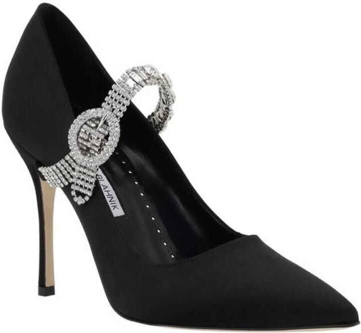 Manolo Blahnik Jeweled Silk Satin Pumps Black Dames