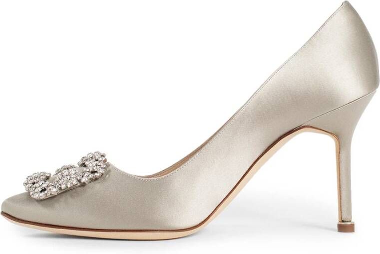 Manolo Blahnik Kristallen gesp stiletto hak grijs satijn Gray Dames