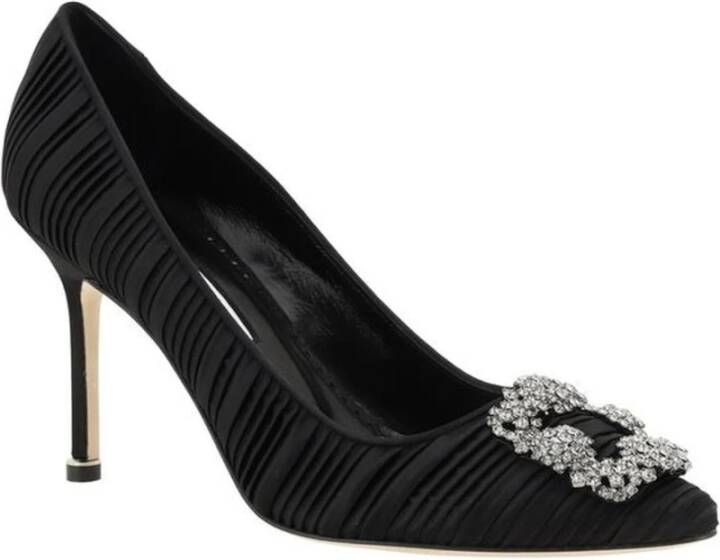 Manolo Blahnik Kristallen gesp zijden satijnen pumps Black Dames