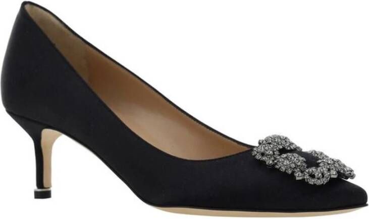 Manolo Blahnik Kristallen Gesp Zijden Satijnen Pumps Black Dames