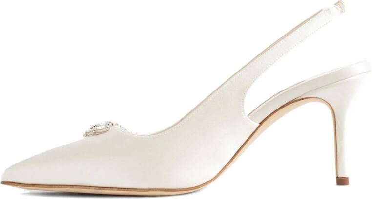 Manolo Blahnik Kristallen Juweel Slingback Hakken Beige Dames