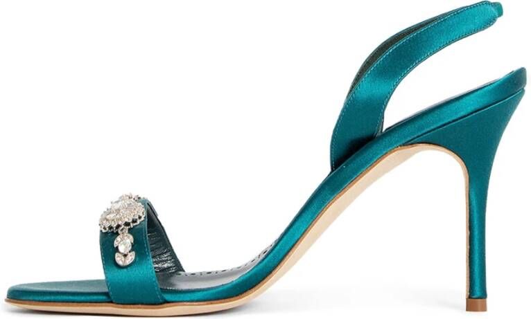 Manolo Blahnik Kristallen Juweel Slingback Stiletto Hakken Green Dames