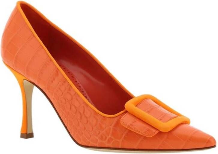 Manolo Blahnik Krokodil-Effect Leren Amandel Teen Pumps Orange Dames