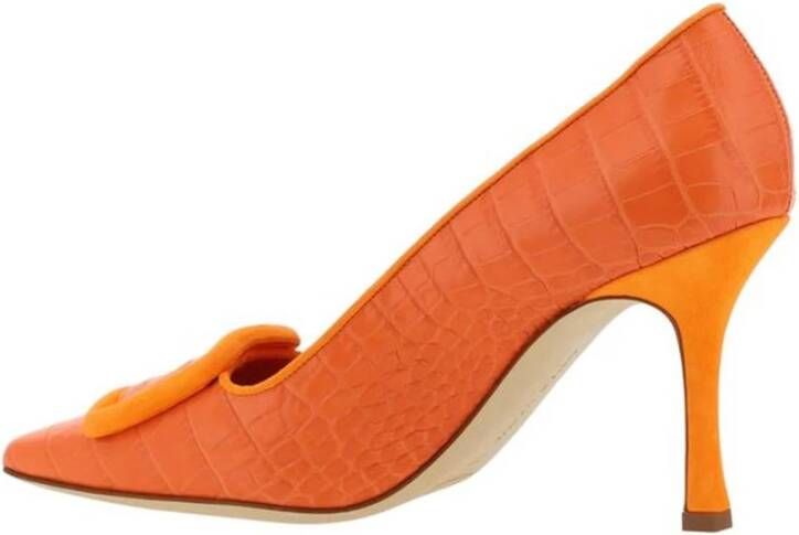 Manolo Blahnik Krokodil-Effect Leren Amandel Teen Pumps Orange Dames