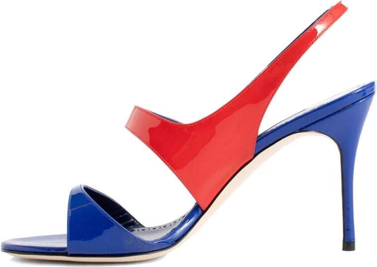 Manolo Blahnik Multicolor Blauw Rood Slingback met Knoopdetail Multicolor Dames