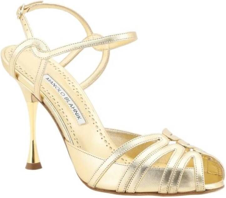 Manolo Blahnik Nappa Leren Stiletto Hak Sandalen Yellow Dames