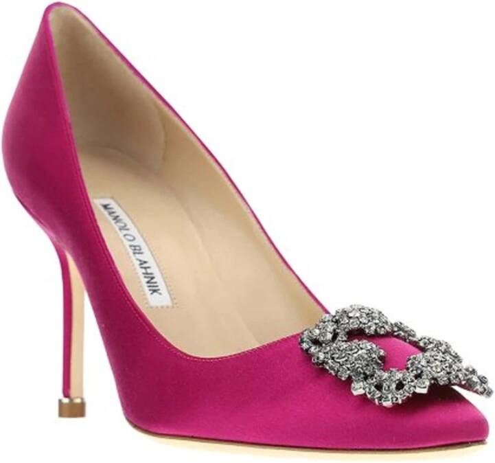 Manolo Blahnik Paarse Satijnen Kristal Gesp Pumps Purple Dames