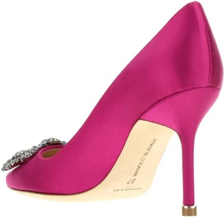 Manolo Blahnik Paarse Satijnen Kristal Gesp Pumps Purple Dames