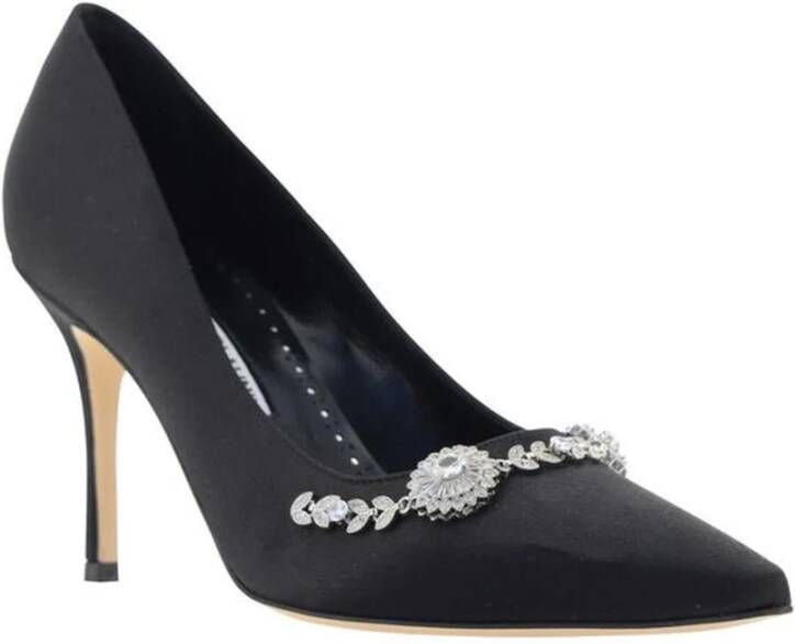 Manolo Blahnik Parelversierde Zijden Satijnen Stiletto Pumps Black Dames