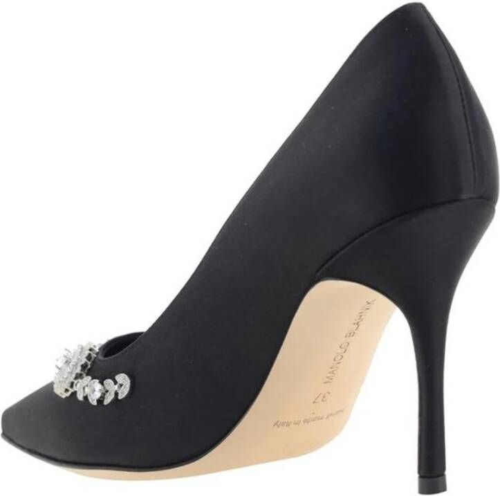 Manolo Blahnik Parelversierde Zijden Satijnen Stiletto Pumps Black Dames