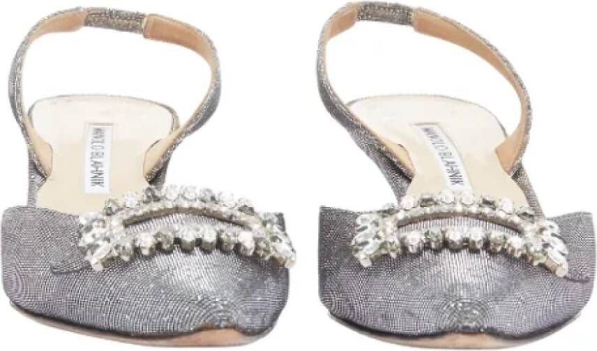 Manolo Blahnik Pre-owned Cotton heels Gray Dames