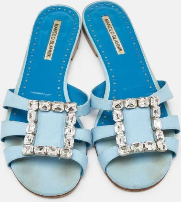 Manolo Blahnik Pre-owned Fabric flats Blue Dames