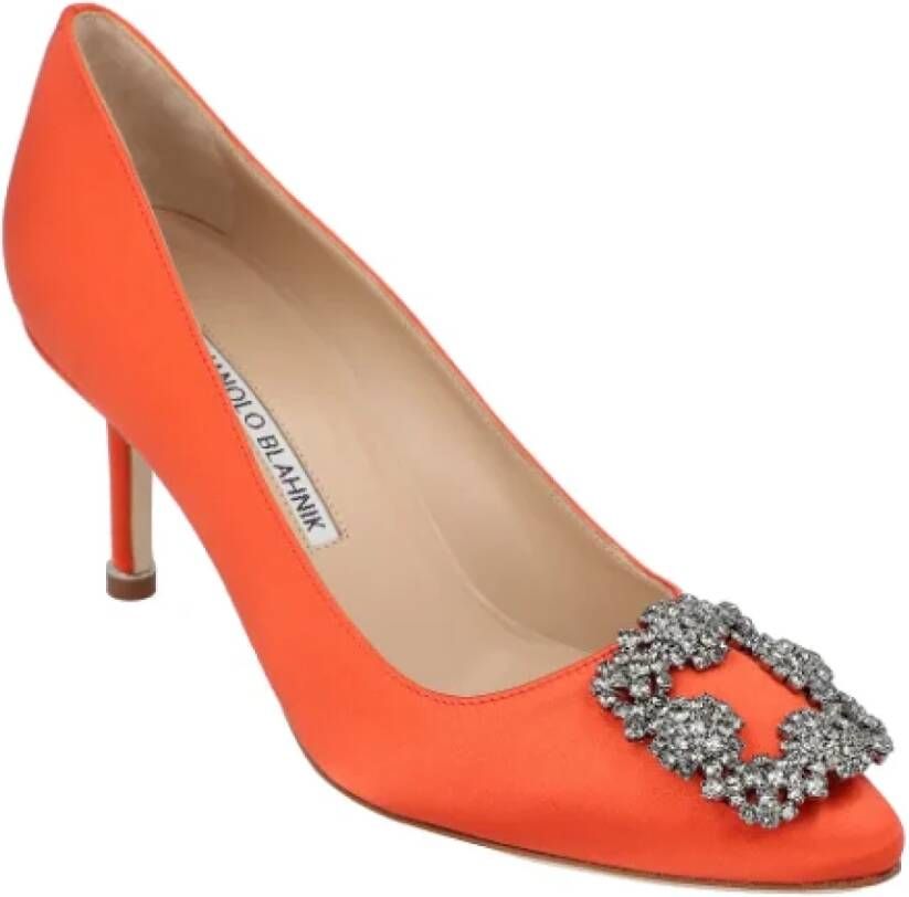 Manolo Blahnik Pre-owned Fabric heels Orange Dames