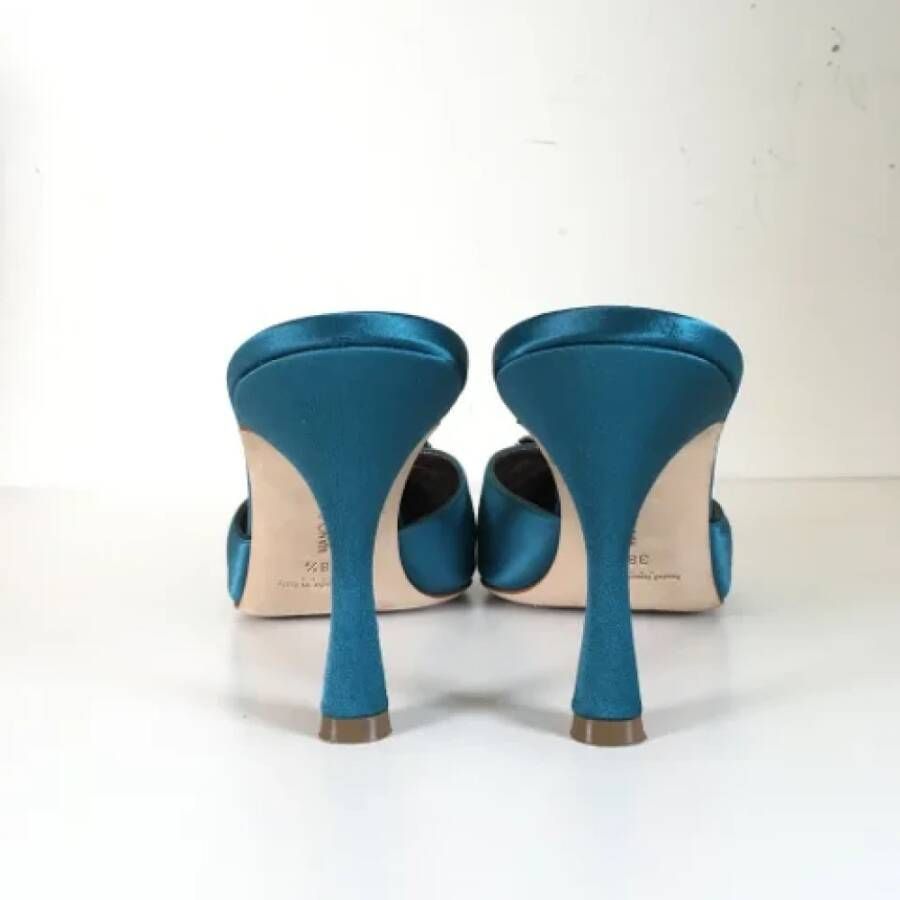 Manolo Blahnik Pre-owned Fabric mules Blue Dames