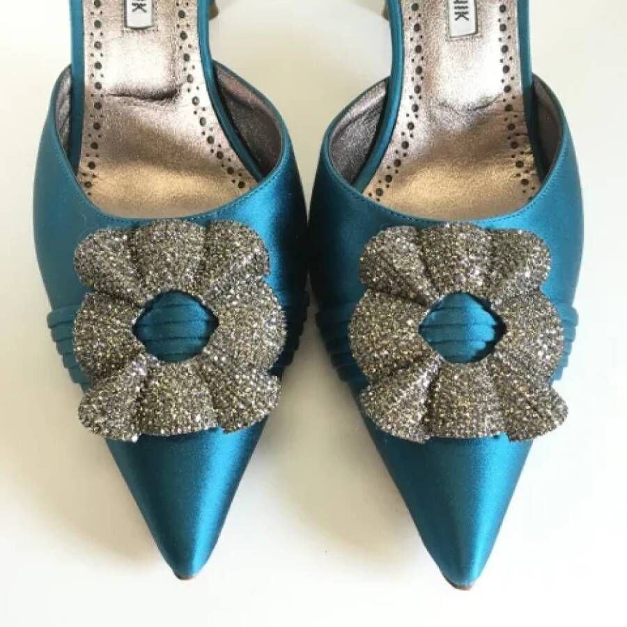 Manolo Blahnik Pre-owned Fabric mules Blue Dames