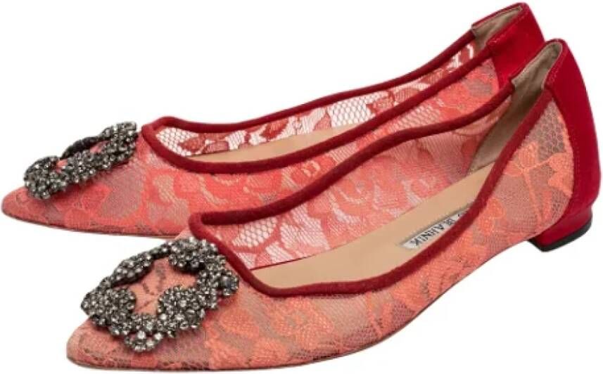 Manolo Blahnik Pre-owned Lace flats Red Dames