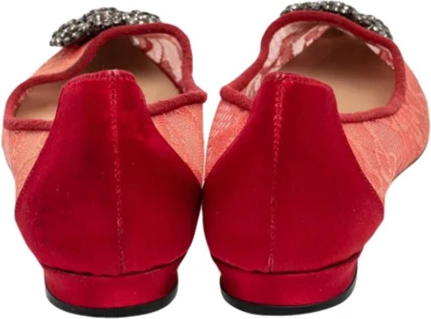 Manolo Blahnik Pre-owned Lace flats Red Dames