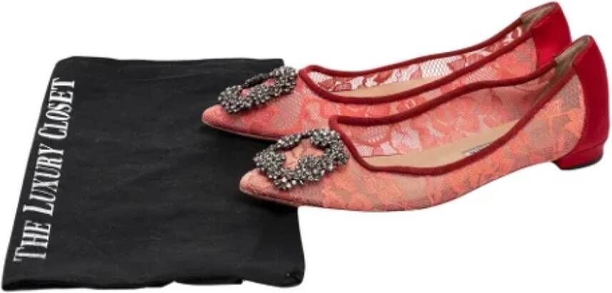 Manolo Blahnik Pre-owned Lace flats Red Dames