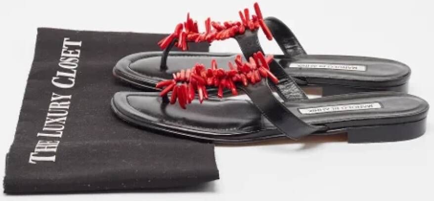 Manolo Blahnik Pre-owned Leather flats Black Dames