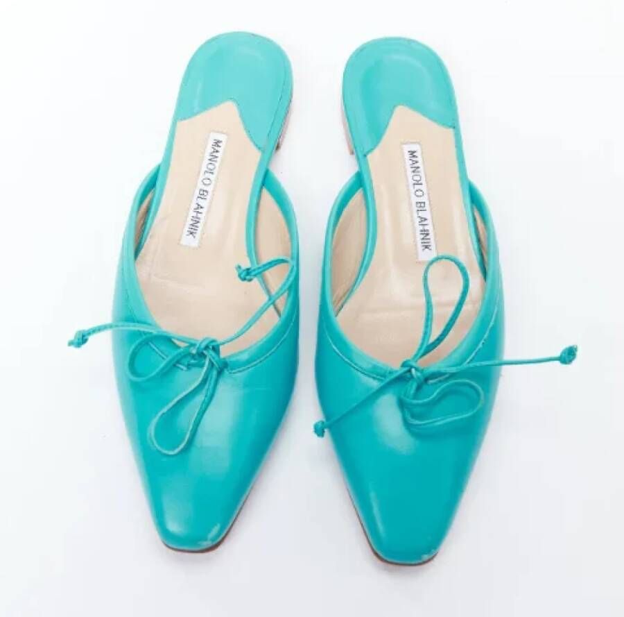 Manolo Blahnik Pre-owned Leather mules Green Dames