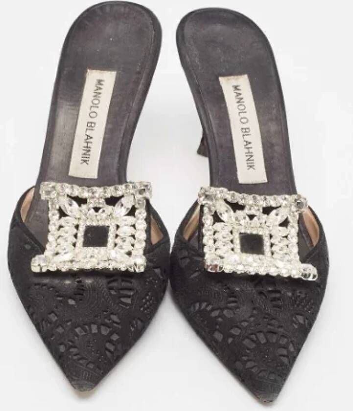 Manolo Blahnik Pre-owned Mesh mules Black Dames