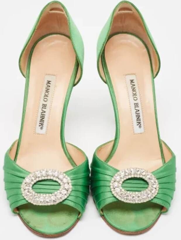 Manolo Blahnik Pre-owned Satin heels Green Dames