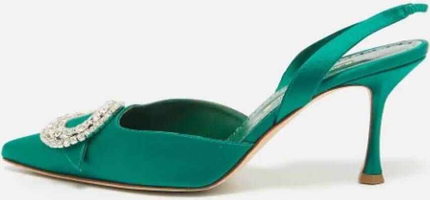 Manolo Blahnik Pre-owned Satin heels Green Dames