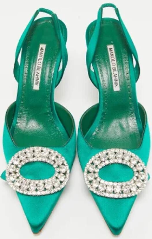 Manolo Blahnik Pre-owned Satin heels Green Dames