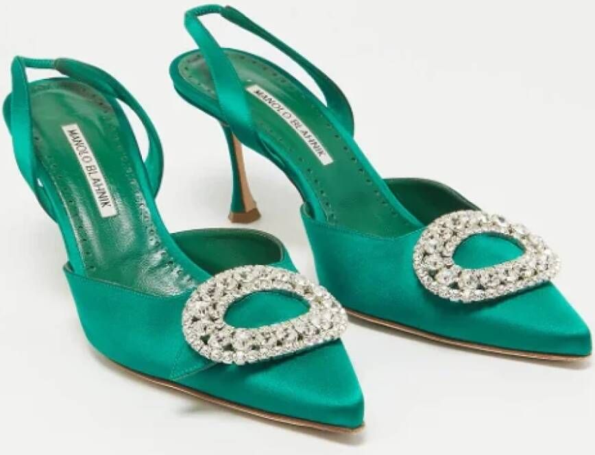 Manolo Blahnik Pre-owned Satin heels Green Dames