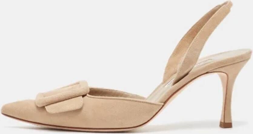 Manolo Blahnik Pre-owned Suede heels Beige Dames