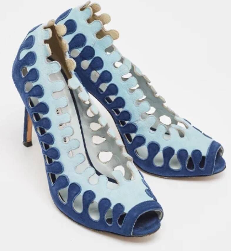 Manolo Blahnik Pre-owned Suede heels Blue Dames