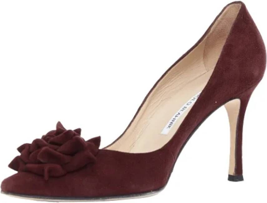 Manolo Blahnik Pre-owned Suede heels Red Dames