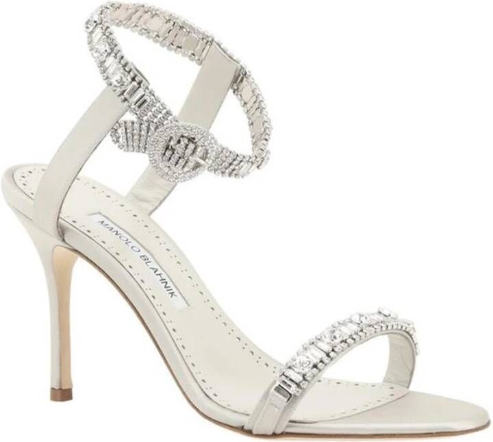 Manolo Blahnik Rhinestone Stiletto Sandalen Gray Dames