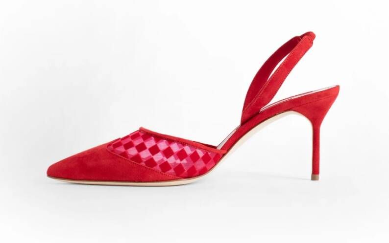 Manolo Blahnik Rode Suede Gala Slingback Mules Red Dames