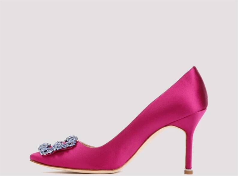 Manolo Blahnik Roze Kristal Gesp Puntige Neus Pumps Pink Dames