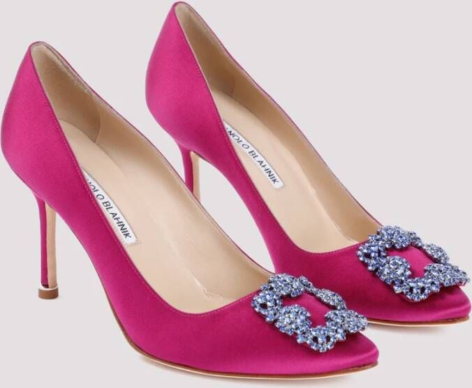 Manolo Blahnik Roze Kristal Gesp Puntige Neus Pumps Pink Dames