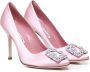 Manolo Blahnik Roze Satijnen Juweelgesp Hak Pink Dames - Thumbnail 2