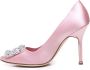 Manolo Blahnik Roze Satijnen Juweelgesp Hak Pink Dames - Thumbnail 4