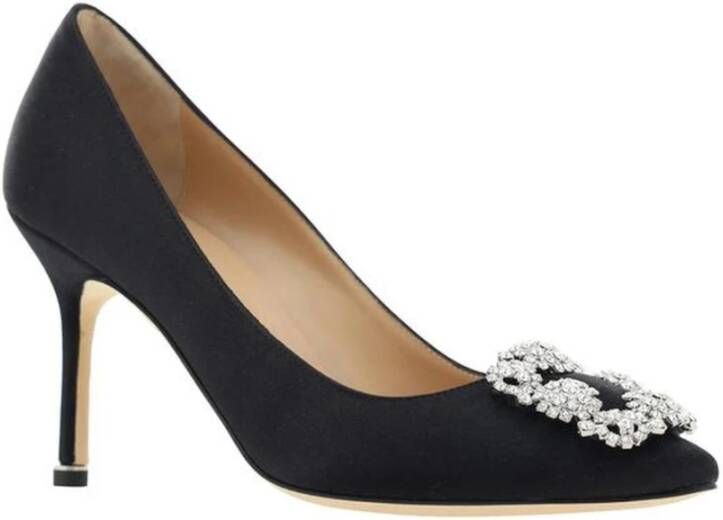 Manolo Blahnik Satijnen Pumps met Kristallen Gesp Black Dames