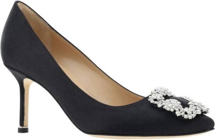 Manolo Blahnik Satijnen Pumps met Kristallen Gesp Black Dames