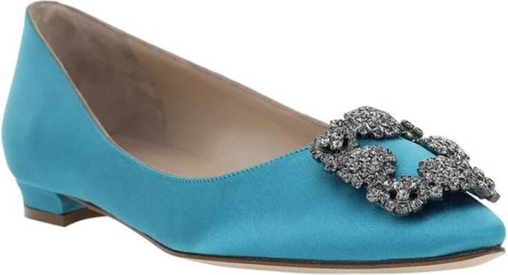 Manolo Blahnik Satin ballerina's met Swarovski-detail Blue Dames