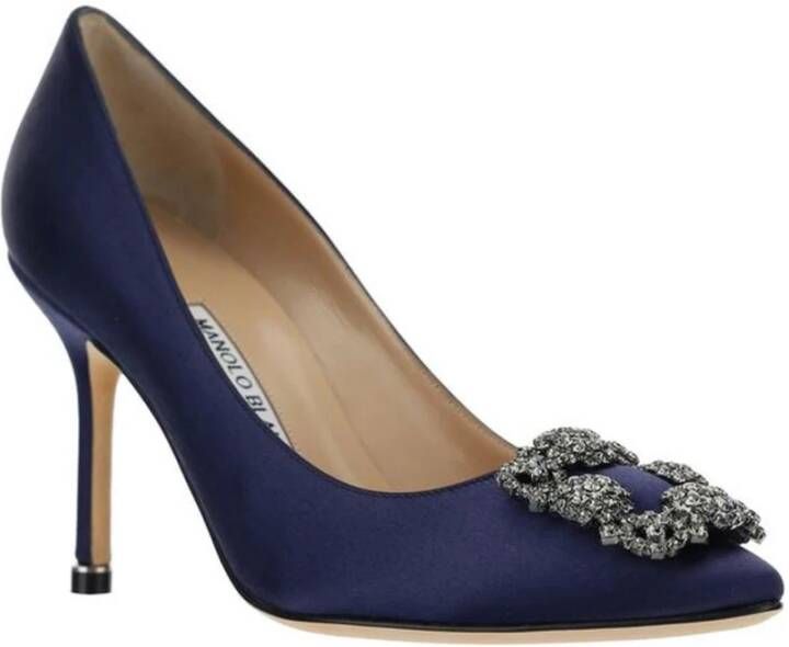 Manolo Blahnik Satin Kristal Gesp Stiletto Hakken Blue Dames