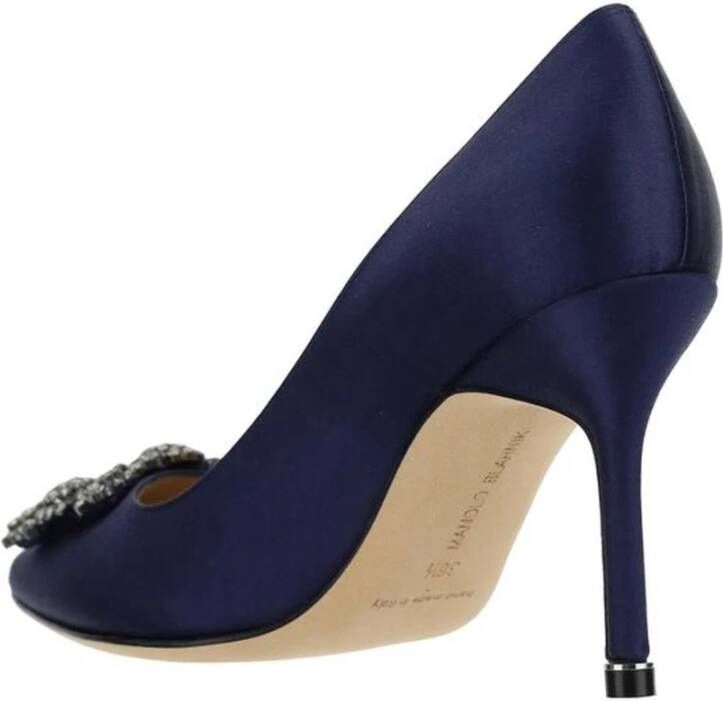 Manolo Blahnik Satin Kristal Gesp Stiletto Hakken Blue Dames